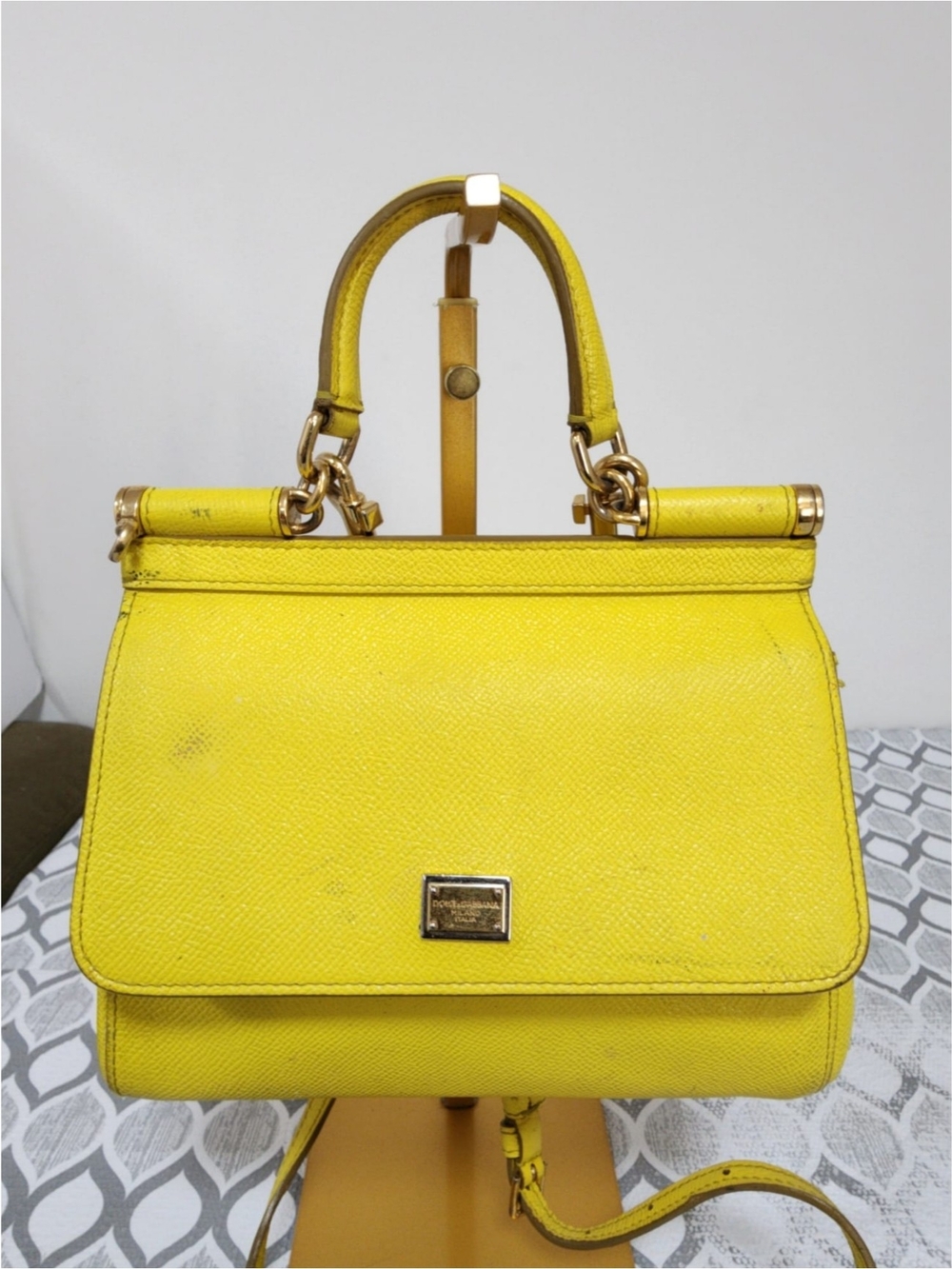DOLCE & GABBANA Dauphine Small Miss Sicily Satchel Bag Yellow